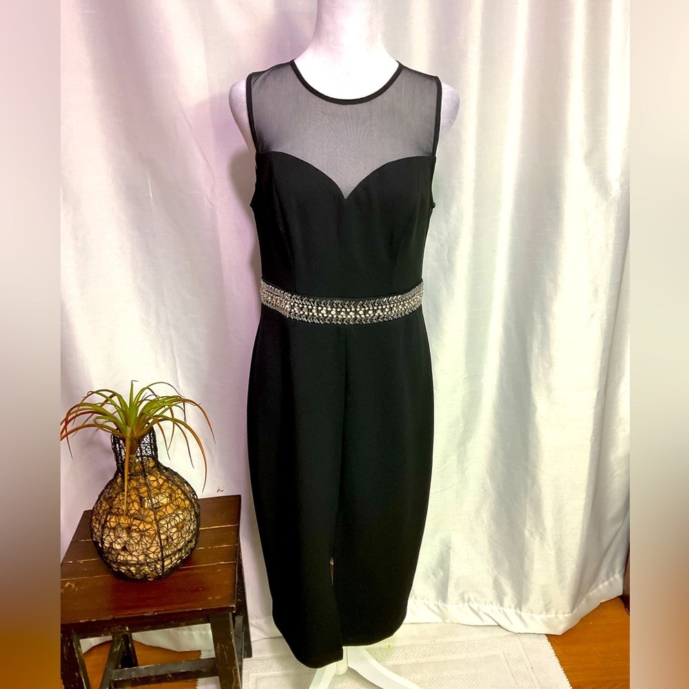 Bisou Bisou  Bu Michele Bohbot  Black Sheath Midi Dress Sweetheart Neckline